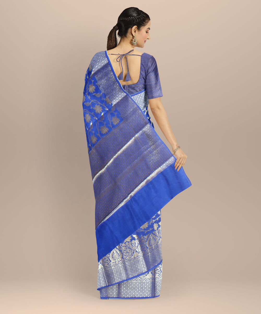 Navy blue wide border silk handloom banarasi saree