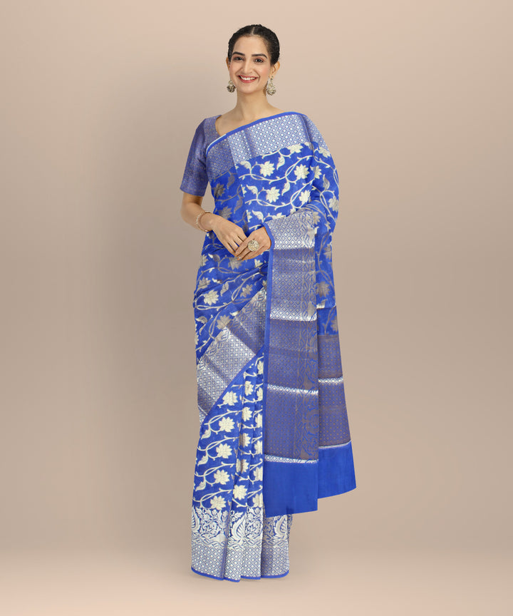Navy blue wide border silk handloom banarasi saree