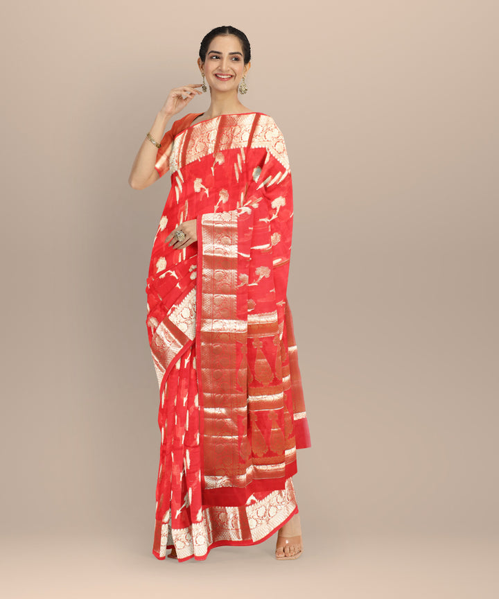 Red golden handloom silk banarasi saree