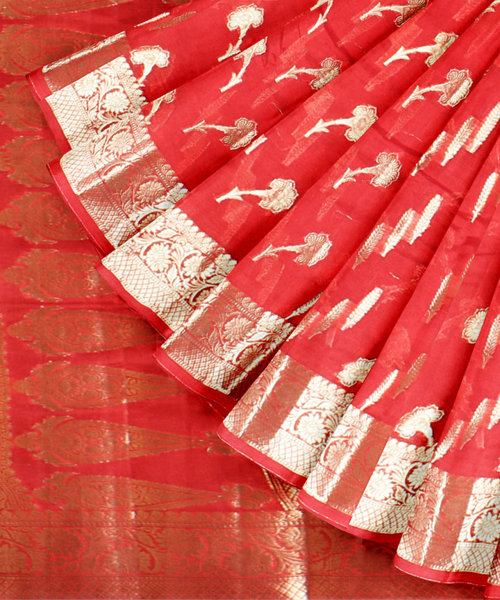 Red golden handloom silk banarasi saree