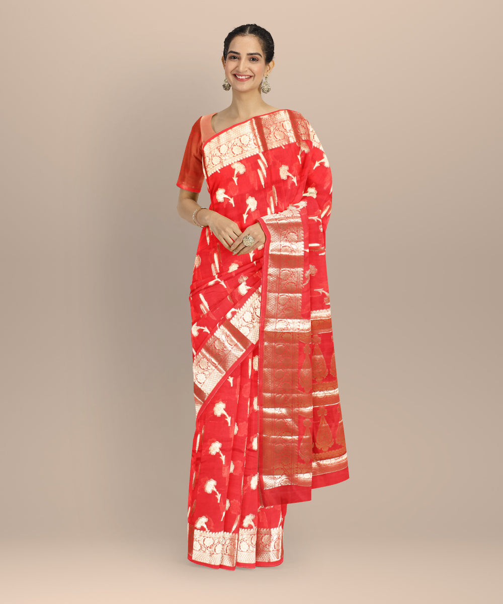 Red golden handloom silk banarasi saree