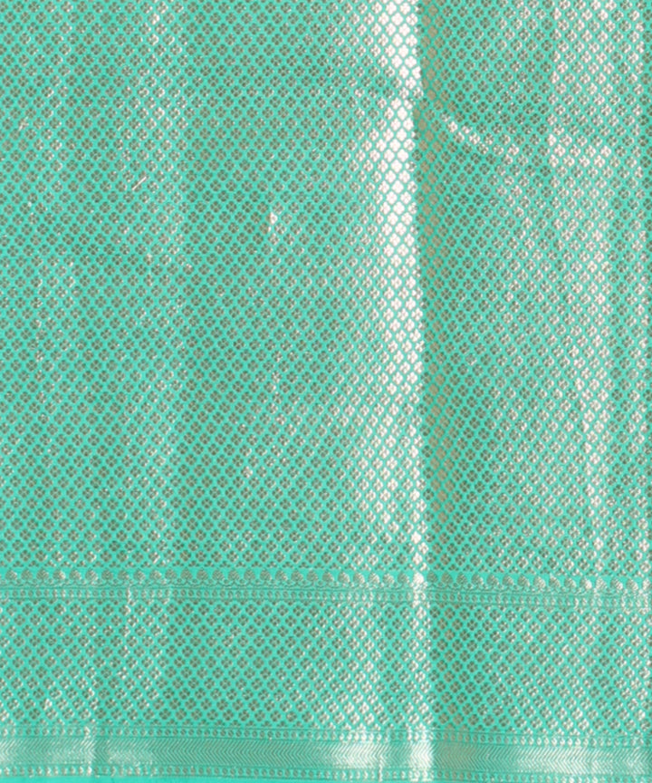 Teal green silver zari silk handloom banarasi saree