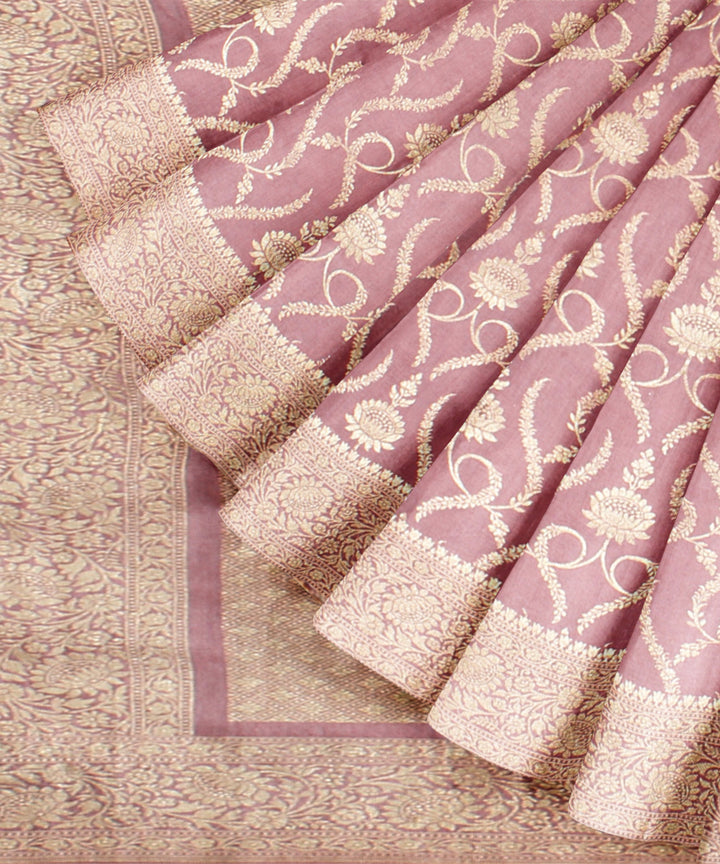 Peach golden silk handloom banarasi saree