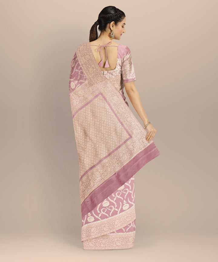 Peach golden silk handloom banarasi saree