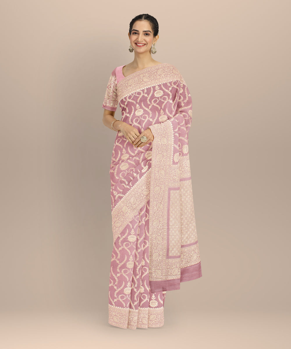 Peach golden silk handloom banarasi saree