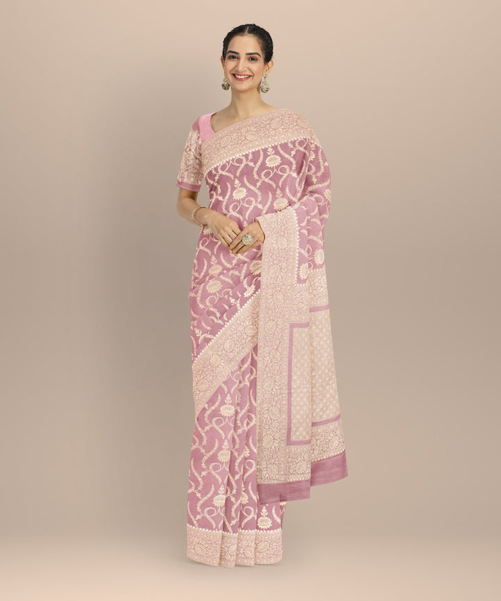 Peach golden silk handloom banarasi saree