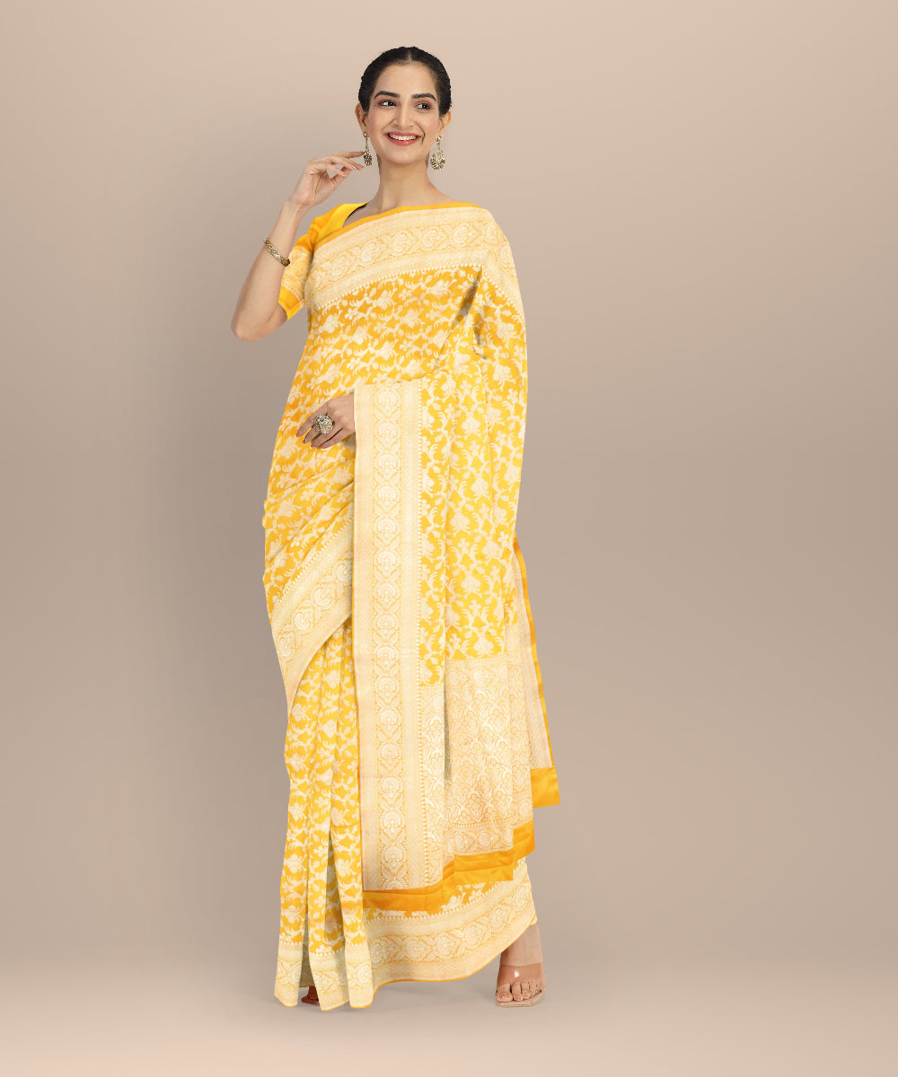 Teal green golden silk handloom banarasi saree