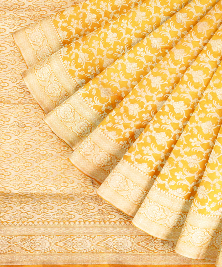 Teal green golden silk handloom banarasi saree