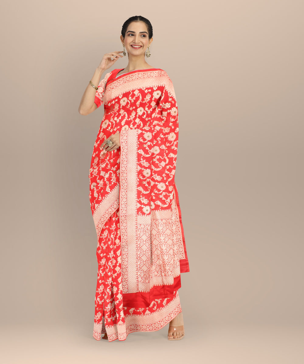 Red golden silk handloom banarasi saree