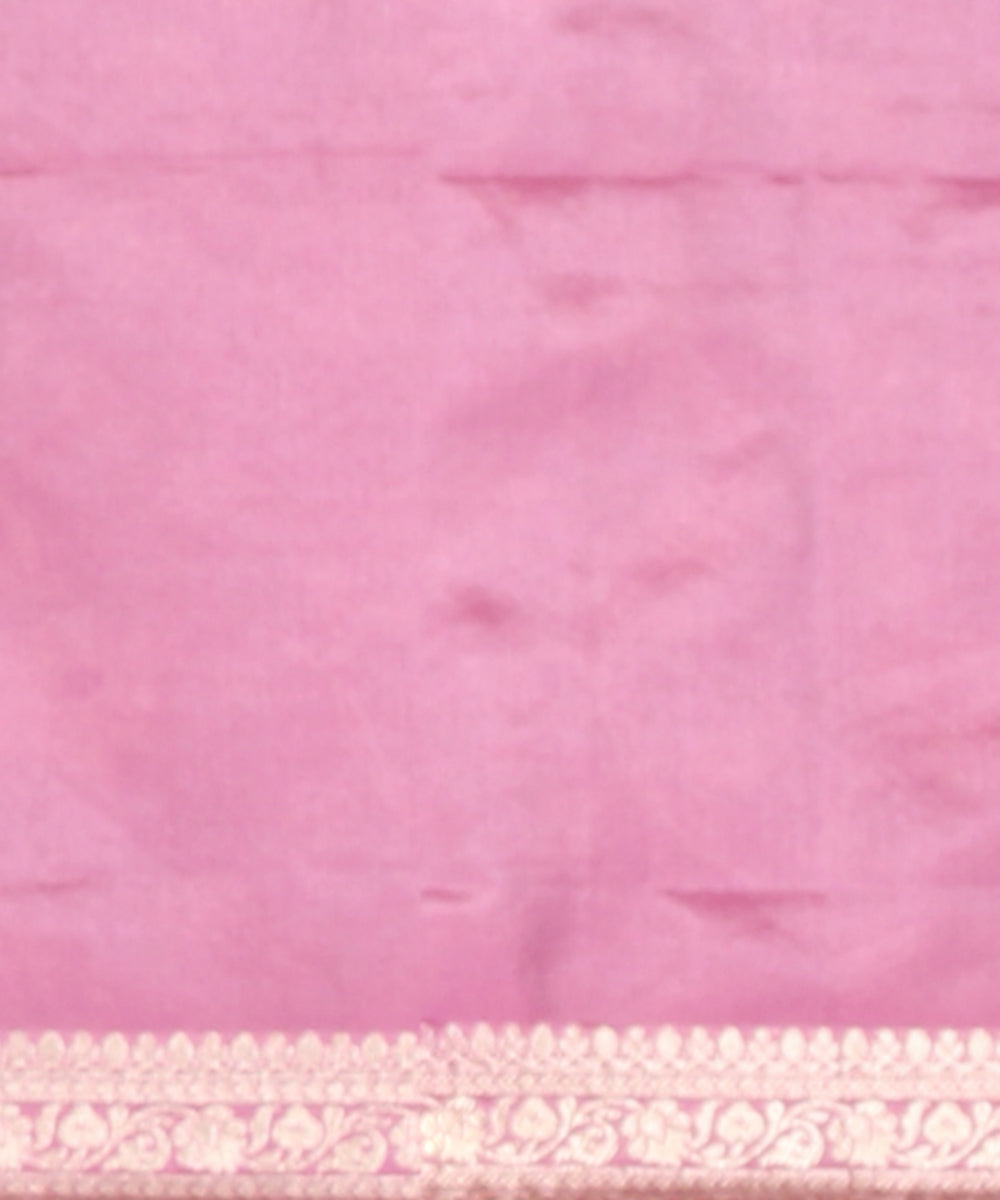 Peach silver zari silk handloom banarasi saree