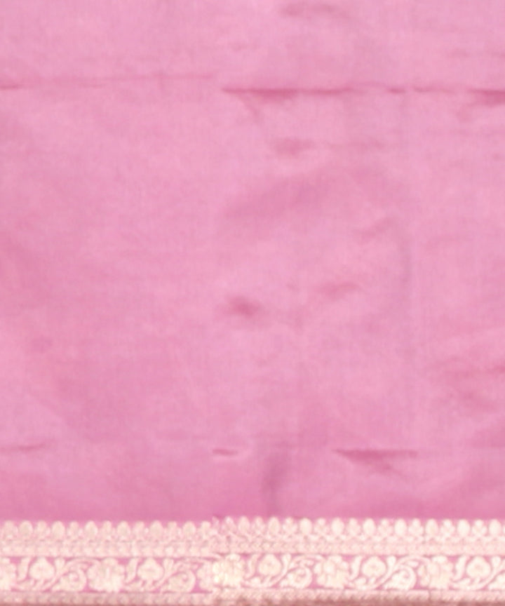 Peach silver zari silk handloom banarasi saree