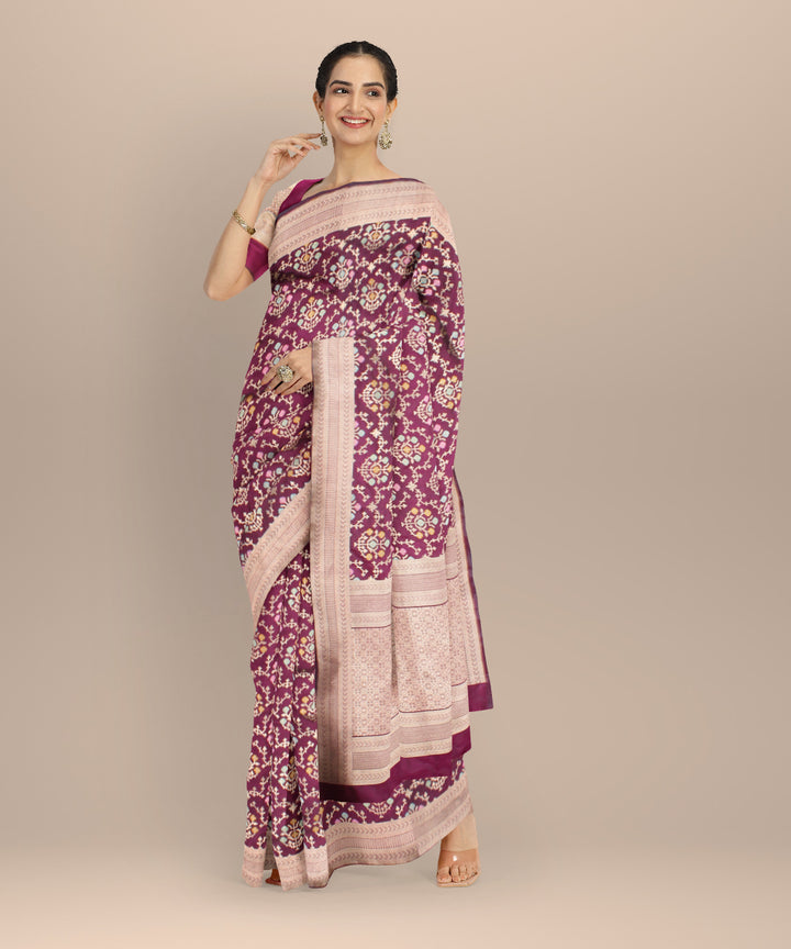 Violet silver zari silk handloom banarasi saree