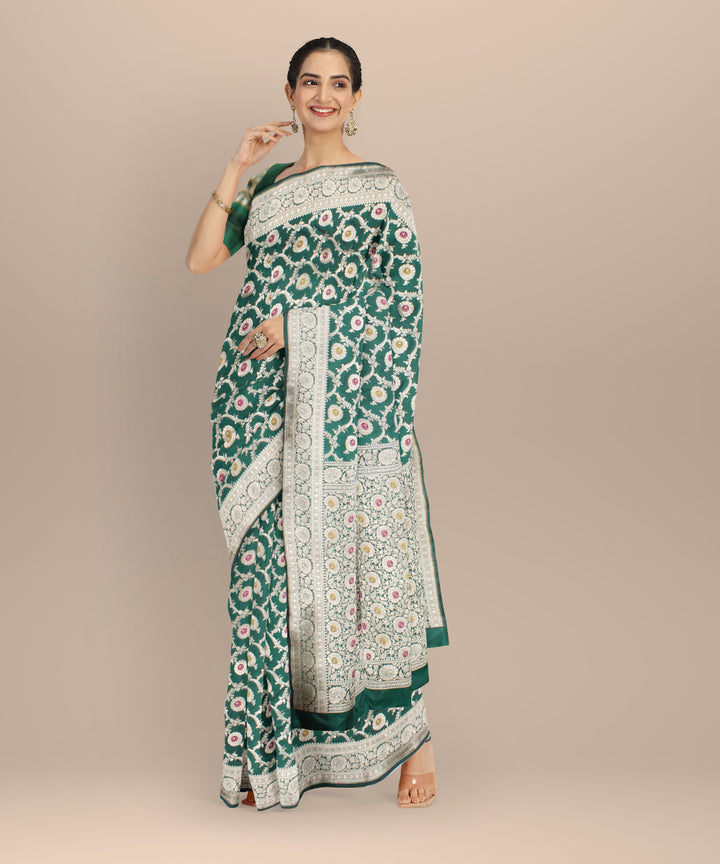 Dark green golden silk handloom banarasi saree