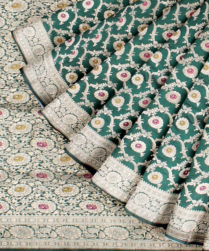 Dark green golden silk handloom banarasi saree