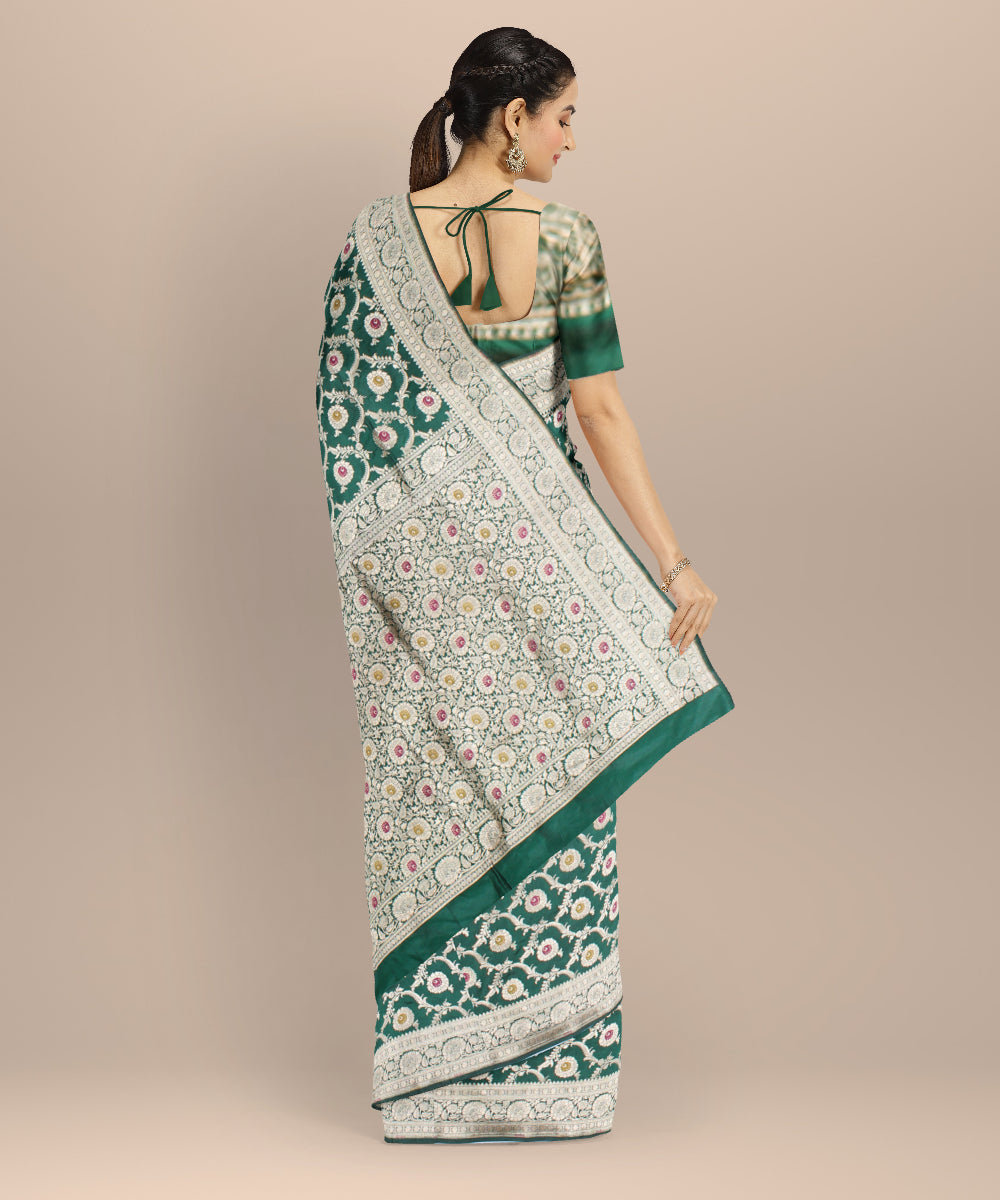 Dark green golden silk handloom banarasi saree