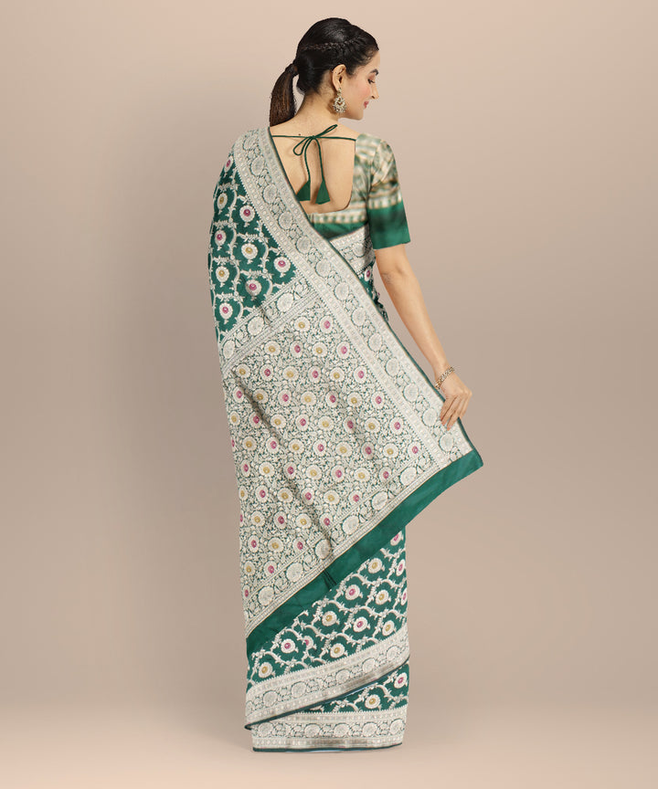 Dark green golden silk handloom banarasi saree