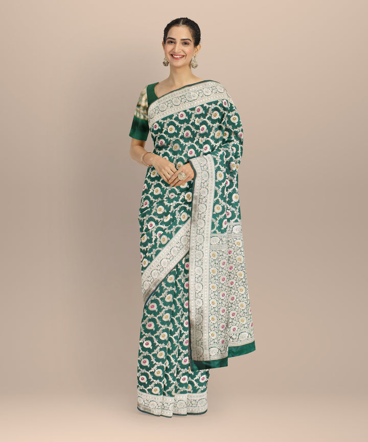 Dark green golden silk handloom banarasi saree