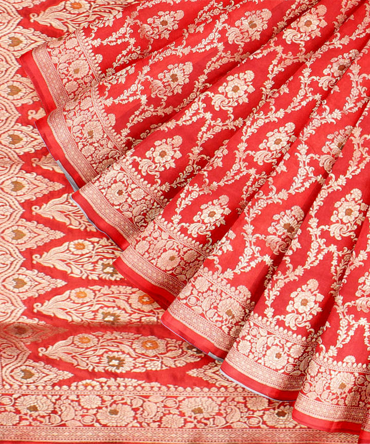 Red golden silk banarasi handloom saree