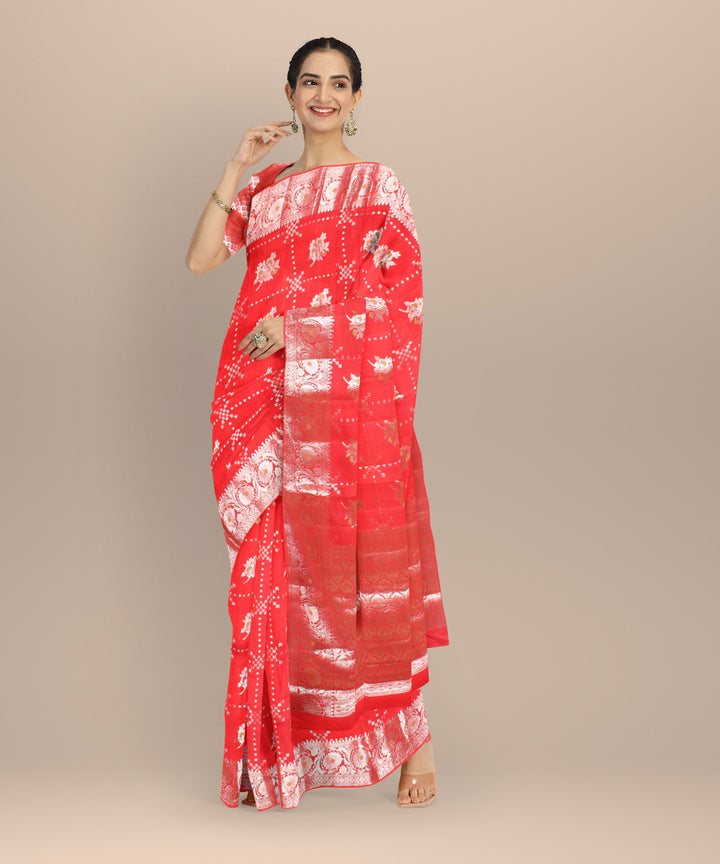 Red silver zari silk handloom banarasi saree