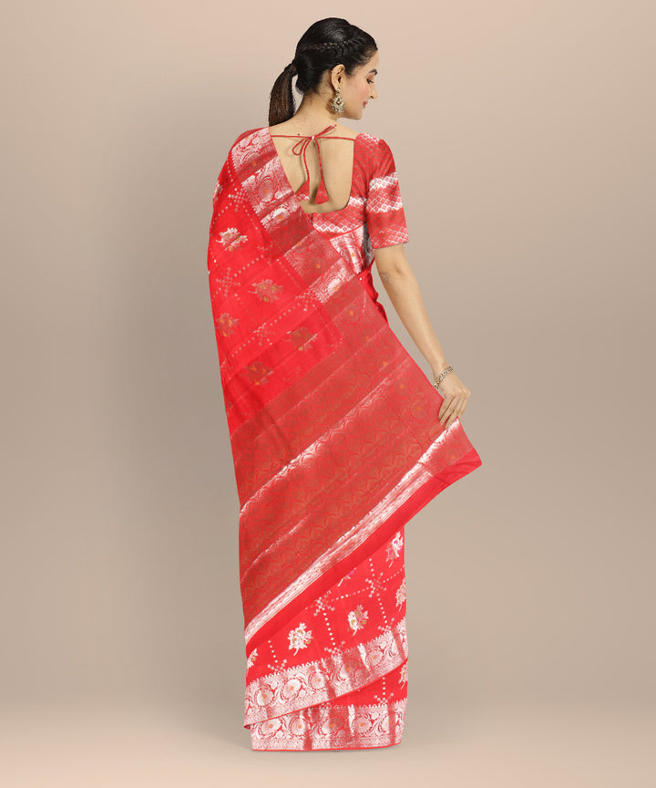 Red silver zari silk handloom banarasi saree