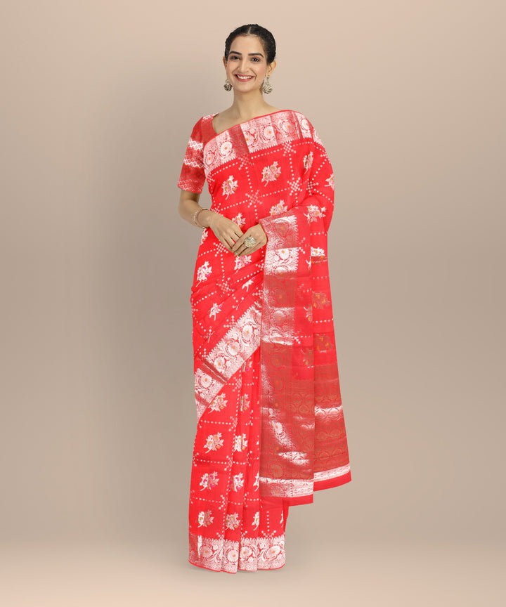 Red silver zari silk handloom banarasi saree