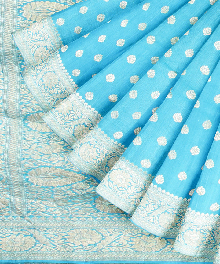 Sky blue golden silk handloom banarasi saree
