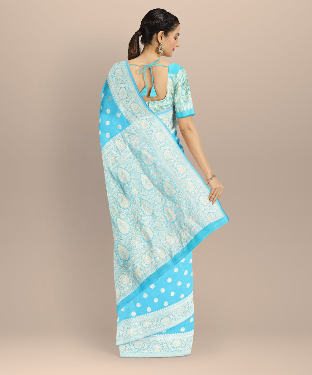 Sky blue golden silk handloom banarasi saree