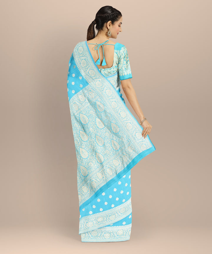Sky blue golden silk handloom banarasi saree