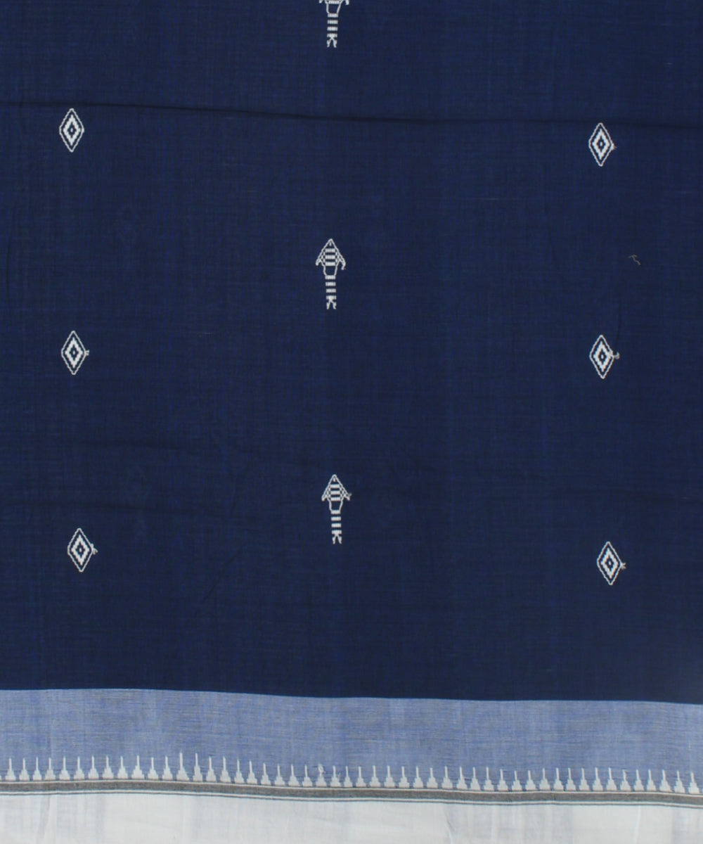 Navy blue white cotton handwoven kotpad saree