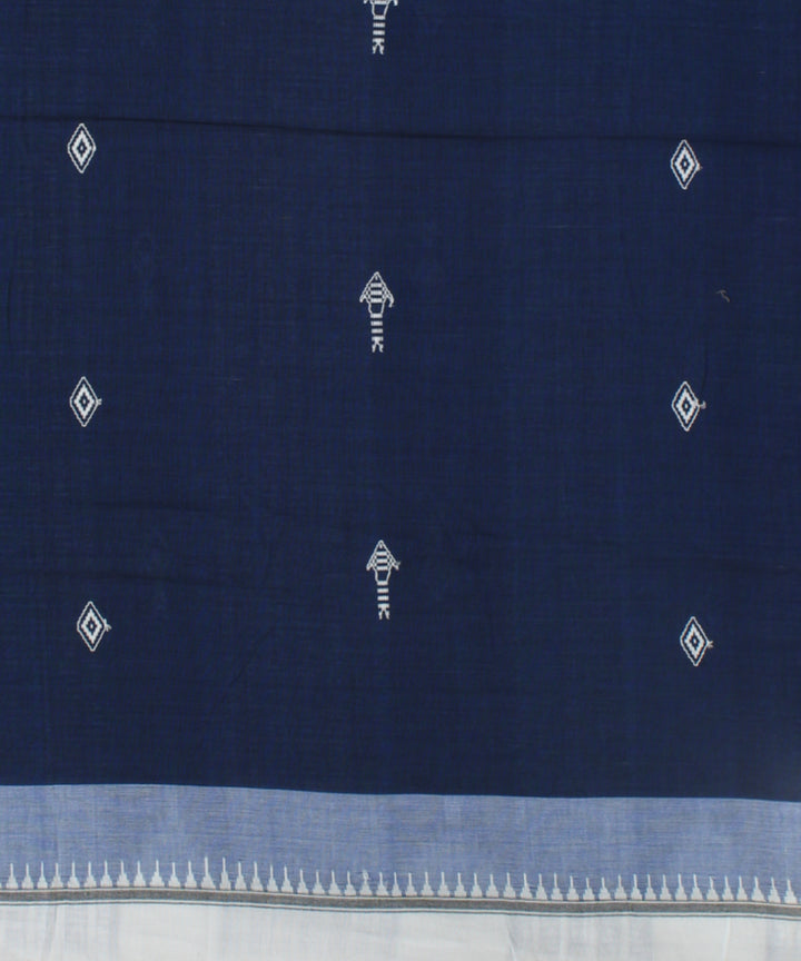 Navy blue white cotton handwoven kotpad saree