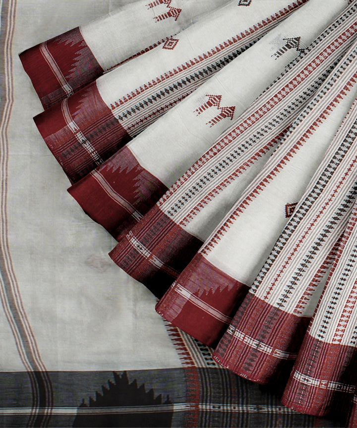Cream maroon handwoven cotton kotpad saree