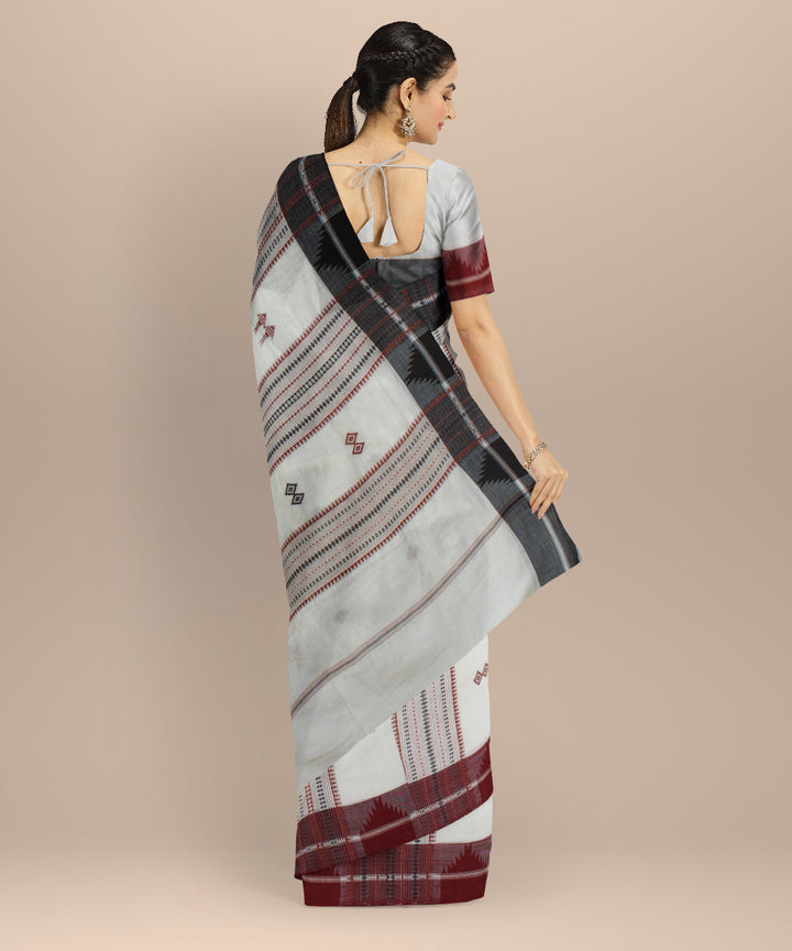 Cream maroon handwoven cotton kotpad saree