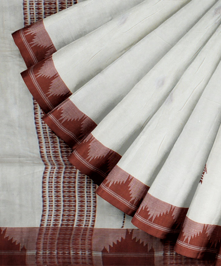 Cream maroon handloom cotton kotpad saree