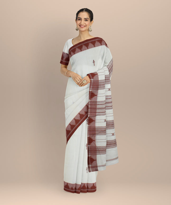 Cream maroon handloom cotton kotpad saree