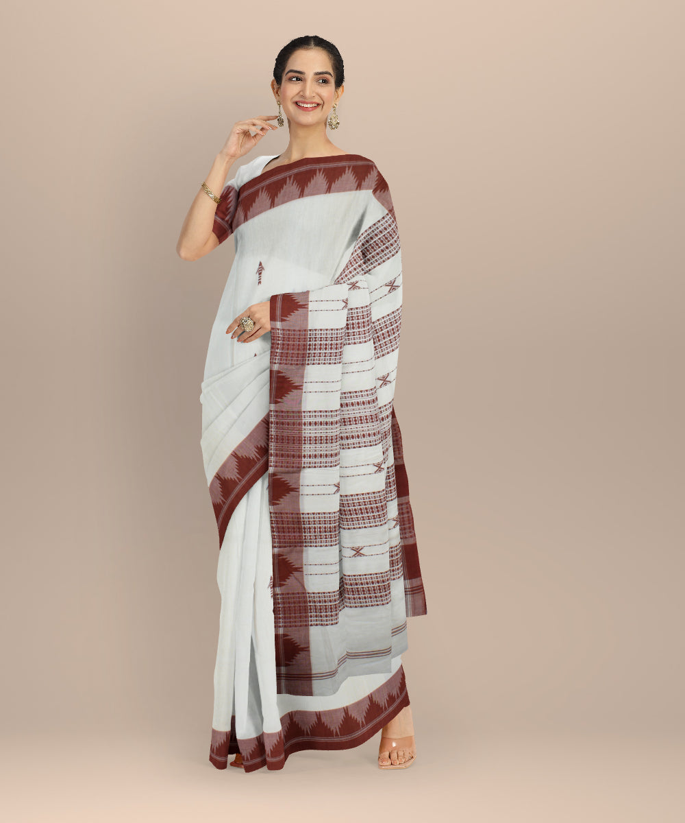 Cream maroon handloom cotton kotpad saree