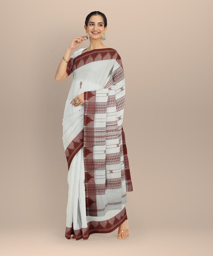 Cream maroon handloom cotton kotpad saree