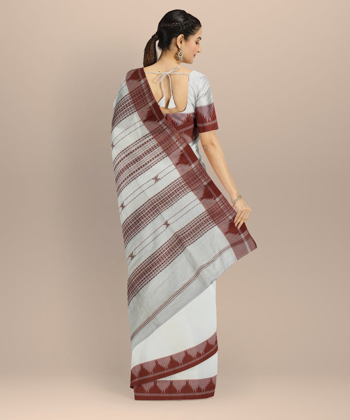 Cream maroon handloom cotton kotpad saree