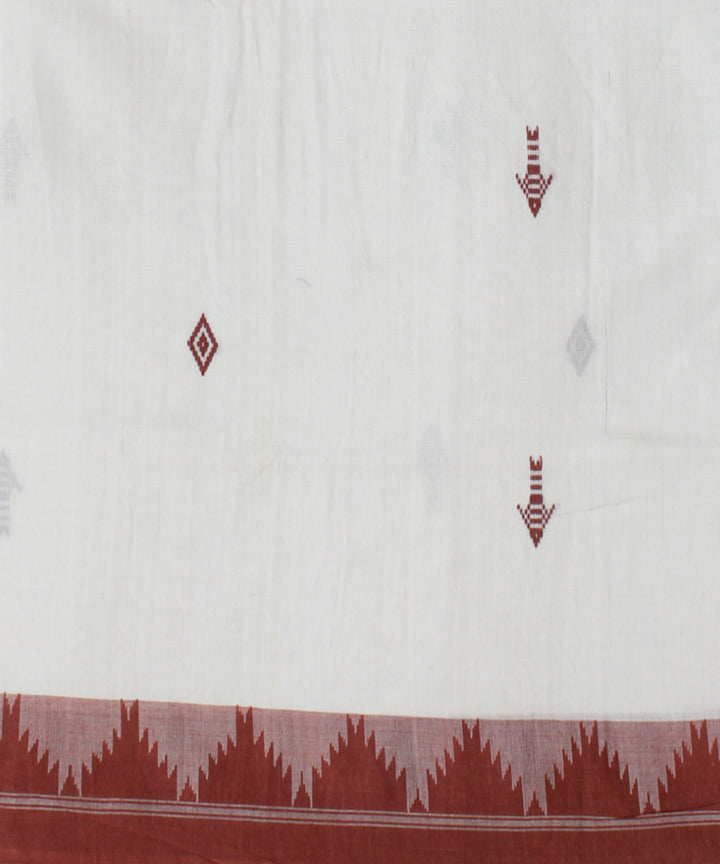 Cream maroon handloom cotton kotpad saree
