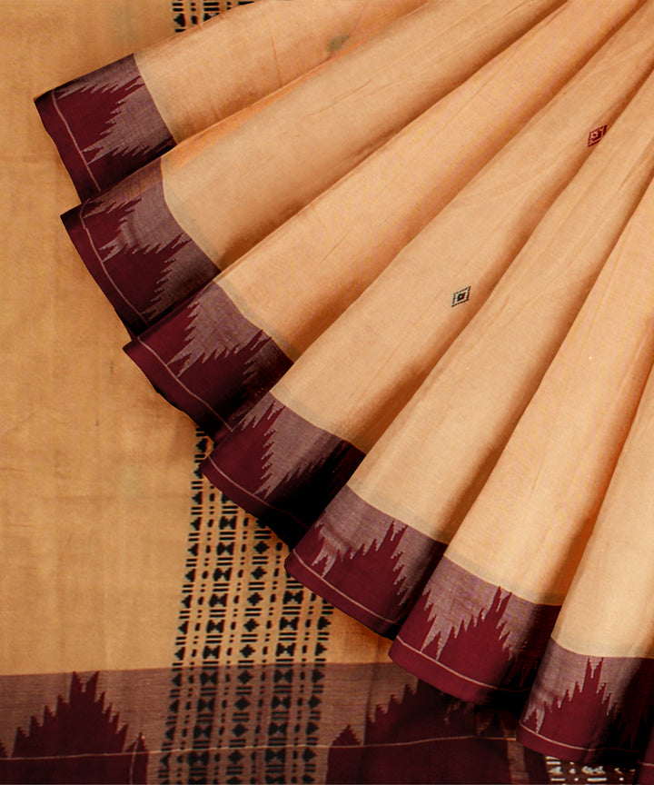 Beige maroon cotton handwoven kotpad saree