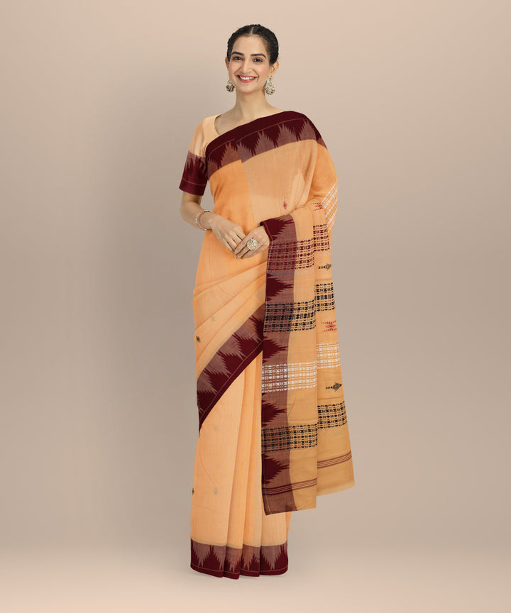 Beige maroon cotton handwoven kotpad saree