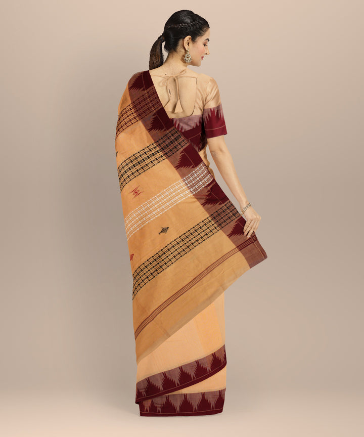 Beige maroon cotton handwoven kotpad saree
