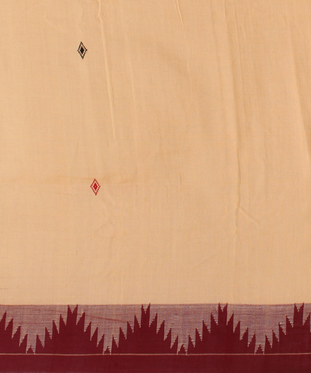 Beige maroon cotton handwoven kotpad saree