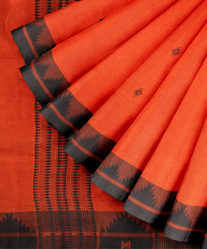 Brown black cotton handwoven kotpad saree