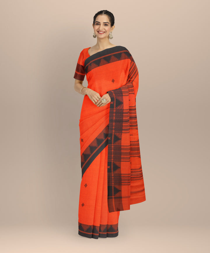 Brown black cotton handwoven kotpad saree
