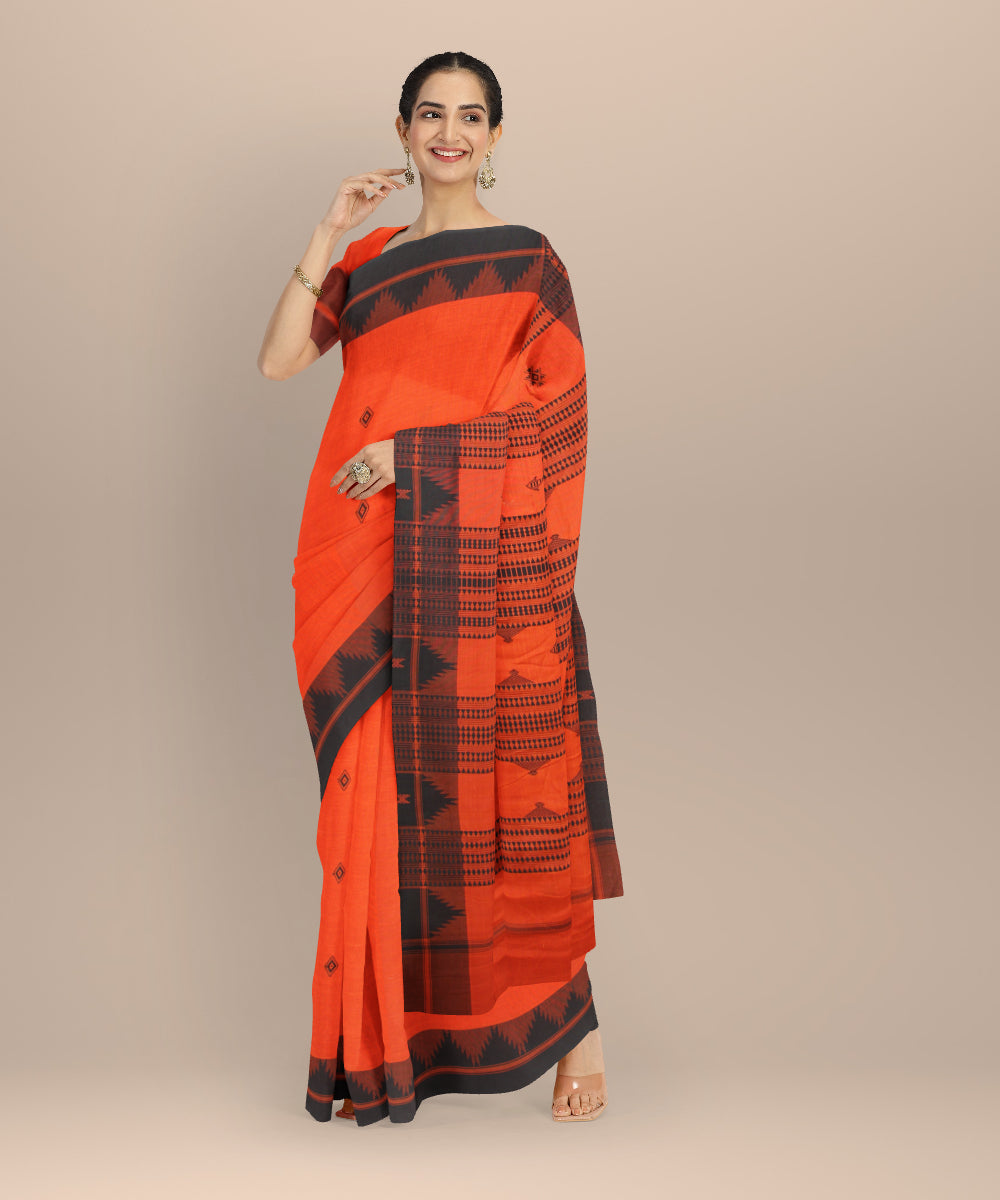 Brown black cotton handwoven kotpad saree
