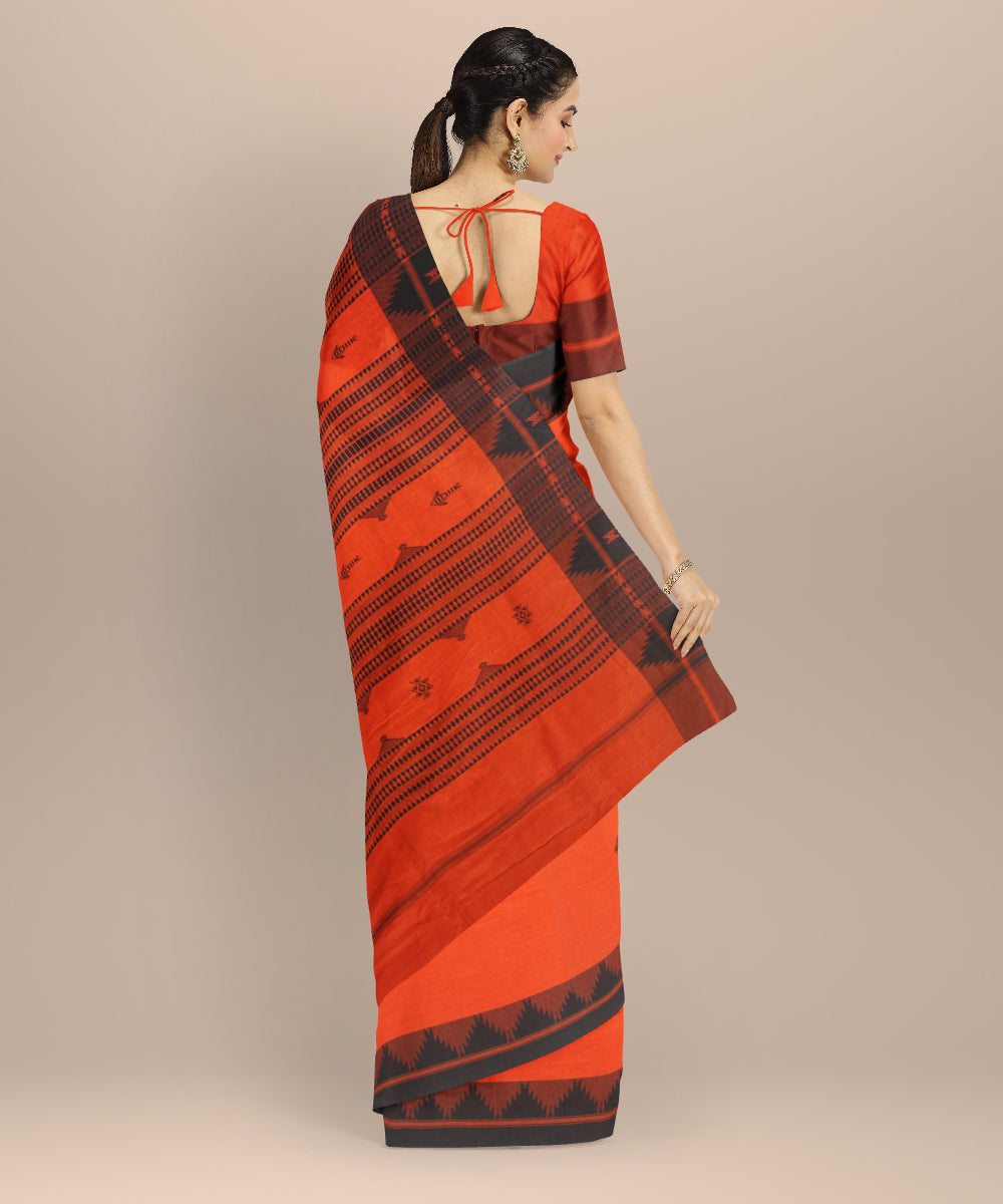 Brown black cotton handwoven kotpad saree