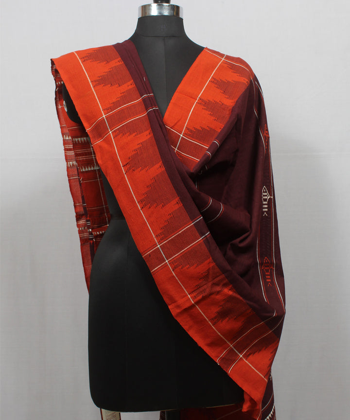Deep maroon orange handwoven cotton kotpad dupatta