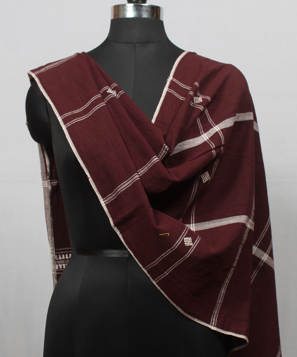 Deep maroon handwoven cotton kotpad dupatta