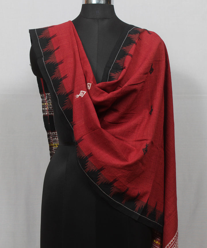Maroon black handwoven cotton kotpad dupatta