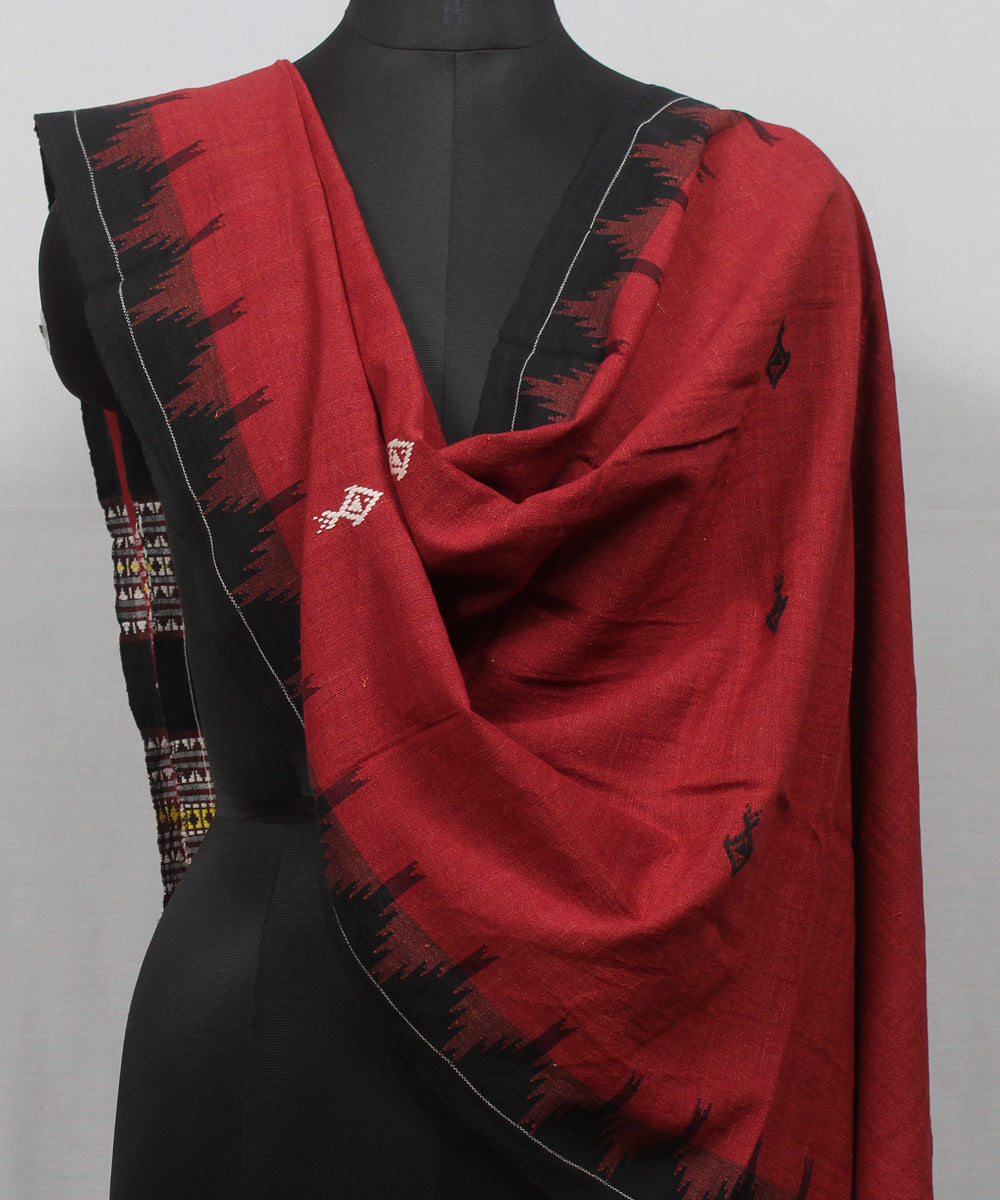 Maroon black handwoven cotton kotpad dupatta